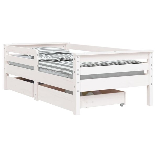 vidaXL Cadre de lit enfant tiroirs blanc 70x140 cm bois de pin massif
