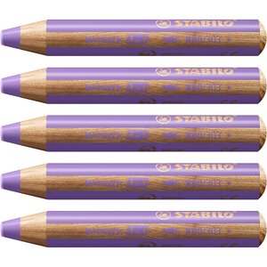 Crayon multi-talents woody 3en1  rond  mauve pastel x 5 STABILO