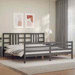 vidaXL Cadre de lit avec tête de lit gris 200x200 cm bois massif