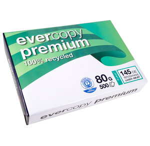 Ramette 500 Feuilles Papier 80g A4 210x297 mm Certifié Ange Bleu Premium Blanc EVERCOPY