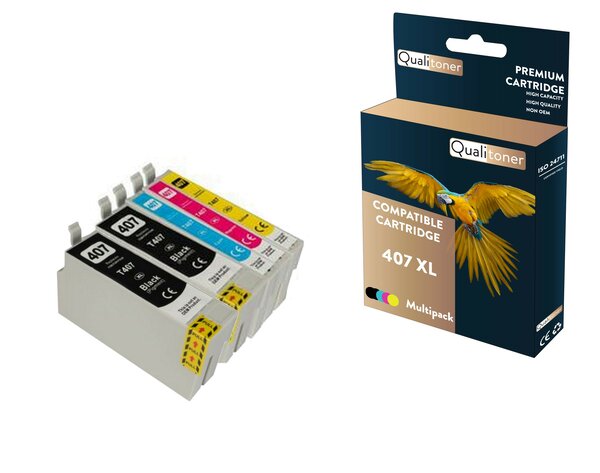 Qualitoner - 5 cartouche compatible pour epson 407xl 407 xl noir (x2) + cyan + magenta + jaune (clavier)