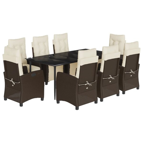 vidaXL Ensemble à manger de jardin et coussins 9 Pièces marron poly rotin