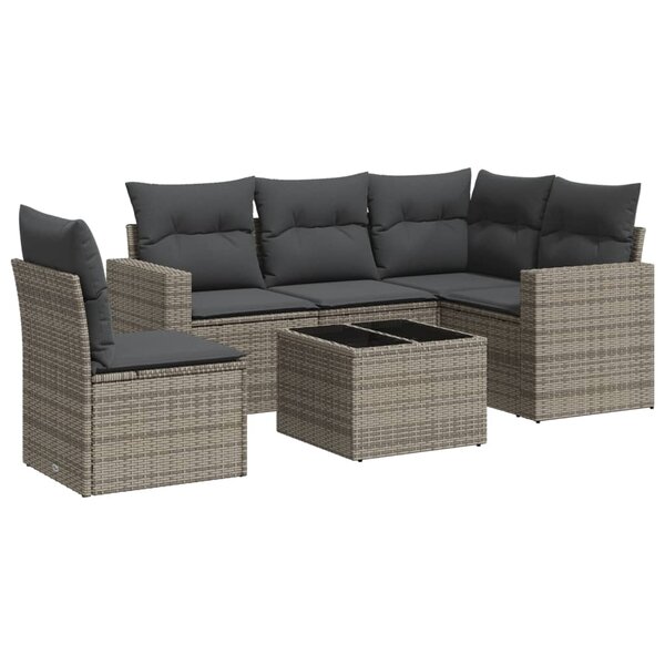 vidaXL Salon de jardin 6 Pièces avec coussins gris résine tressée