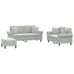 vidaXL Ensemble de canapés 3 Pièces avec coussins gris clair velours