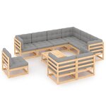 vidaXL Salon de jardin 10 Pièces avec coussins Bois de pin massif