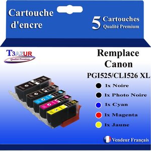 T3AZUR - 5x Cartouches compatibles avec Canon PGI525 CLI-525 XL pour Canon Pixma MG5100 MG5140 MG5150 MG5200 MG5250 MG5350 MG6150