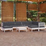 vidaXL Salon de jardin 10 Pièces avec coussins blanc bois de pin solide