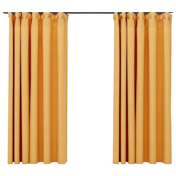 vidaXL Rideaux occultants aspect lin et crochets 2 Pièces Jaune 140x175cm
