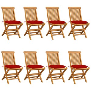 vidaXL Chaises de jardin et coussins rouge lot de 8 Bois teck massif