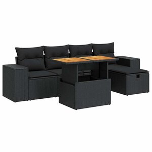 vidaXL Salon de jardin 6 Pièces avec coussins noir résine tressée acacia