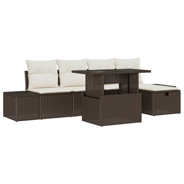 vidaXL Ensemble de Canapé de Jardin 6 Pièces avec Coussins Rattan Poly Marron