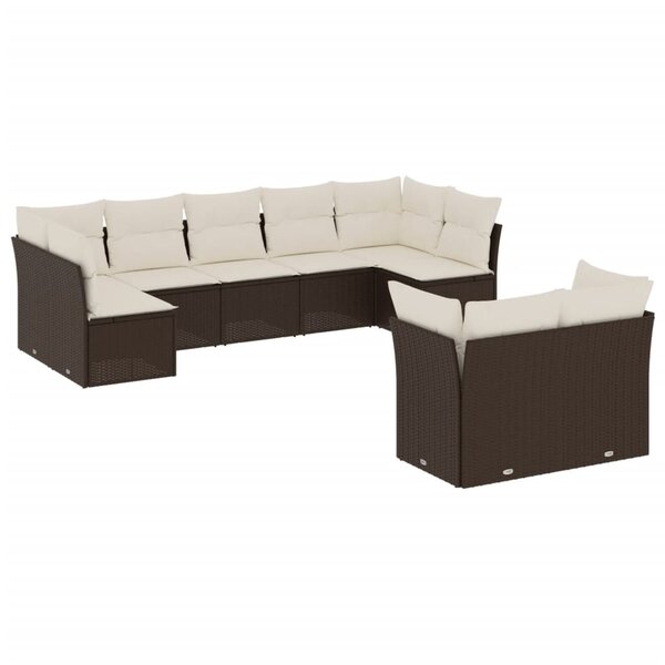 vidaXL Salon de jardin avec coussins 9 Pièces marron résine tressée
