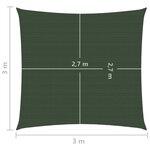 vidaXL Voile d'ombrage 160 g/m² Vert foncé 3x3 m PEHD