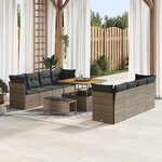 Ensemble de Canapés de Jardin 11 Pièces avec Coussins Gris Rattan Poly Acacia