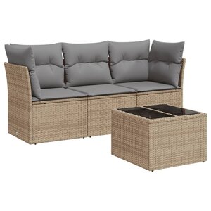 vidaXL Salon de jardin avec coussins 4 Pièces beige résine tressée