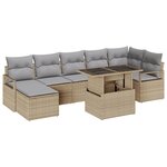 Ensemble de 8 pièces de canapé de jardin avec coussins beige poly rotin