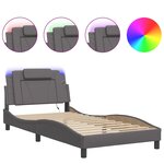 vidaXL Cadre de lit avec lumières LED gris 100x200 cm similicuir