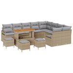 Ensemble de Canapé de Jardin vidaXL 13 Pièces avec Coussins Beige Rattan Poly Acacia