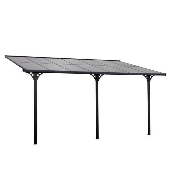Pergola rigide alu. polycarbonate dim. 4 35L x 3l x 2 7H m pavillon de jardin adossable gris