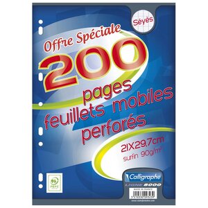 Paquet 100 Feuillets Mobile 21x29 7 cm 200 pages Perforées Seyès 90g CALLIGRAPHE