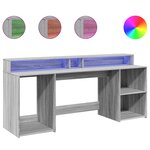 Bureau table poste de travail meuble d'ordinateur informatique étude et lumières LED sonoma 200 x 55 x 91 cm bois ingénierie gris 02_0023811