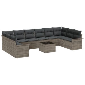 vidaXL Ensemble de Canapé de Jardin 10 Pièces avec Coussins en Rotin Poly Noir