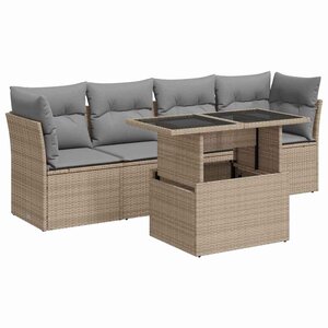 vidaXL Salon de jardin avec coussins 5 Pièces beige résine tressée