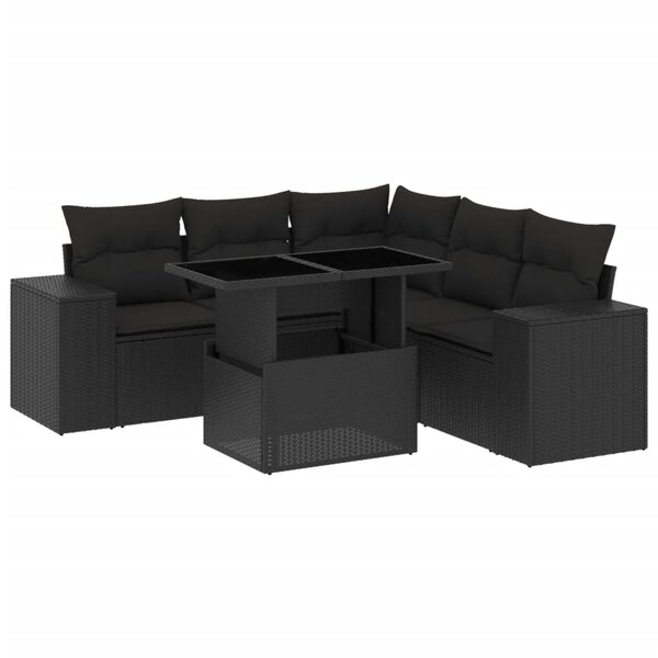 vidaXL Salon de jardin 6 Pièces avec coussins noir résine tressée