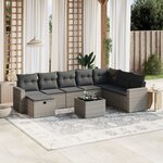 vidaXL Salon de jardin 9 Pièces avec coussins gris résine tressée