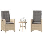 vidaXL Ensemble de bistro 3 Pièces coussins mélange beige résine tressée