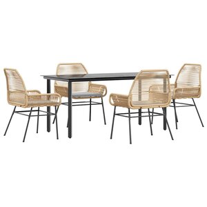 vidaXL Ensemble à manger jardin coussins 5Pièces marron poly rotin verre