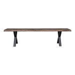 Banc en chêne à bord ondulé huilé fumée avec pieds noirs 180 x 32 x 46 cm