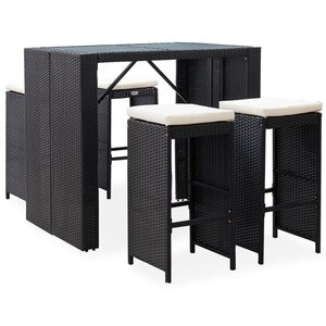 vidaXL Ensemble de bar d'extérieur 5 Pièces Résine tressée et verre Noir