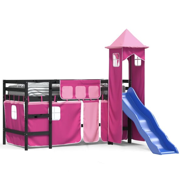 vidaXL Lit mezzanine enfants avec tour rose 90x190 cm bois pin massif