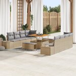Ensemble de sofa de jardin 11 pièces avec coussins Beige Poly rotin Acacia