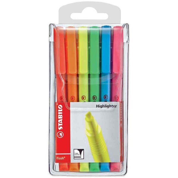 Etui de 6 surligneurs de poche flash pointe biseautée 1 - 3 5 mm assortis x 5 stabilo
