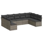 vidaXL Salon de jardin 9 Pièces avec coussins gris résine tressée