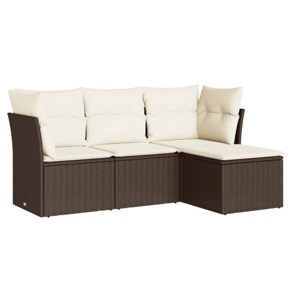 vidaXL Salon de jardin 4 Pièces avec coussins marron résine tressée