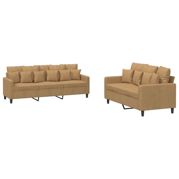 vidaXL Ensemble de canapés 2 Pièces avec coussins Marron Velours