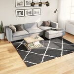 vidaXL Tapis shaggy à poils longs moderne noir et crème 240x240 cm