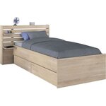 Lit enfant 90 x 190/200 cm - chêne - Tête de lit + 2 tiroirs - 121 5 x 88 6 x 216 8 cm