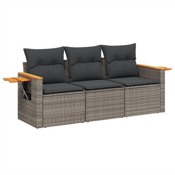 vidaXL Salon de jardin avec coussins 3 Pièces gris résine tressée