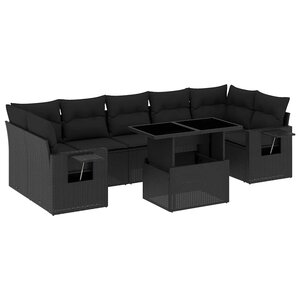 vidaXL Salon de jardin 8 Pièces avec coussins noir résine tressée