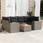 vidaXL Salon de jardin avec coussins 7 Pièces gris résine tressée