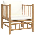 Salon de jardin meuble d'extérieur ensemble de mobilier 7 pièces avec coussins blanc crème bambou 02_0017082