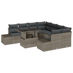 vidaXL Ensemble de Canapés de Jardin 9 Pièces avec Coussins Gris Rotin