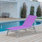 Bain de soleil transat - chaise longue - design contemporain - dossier inclinable multi-positions - métal époxy textilène mauve - dim. 170 x 58 x 97 cm