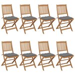 vidaXL Chaises pliables de jardin 8 Pièces avec coussins Bois d'acacia