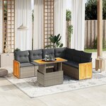 vidaXL Salon de jardin avec coussins 7 Pièces gris résine tressée