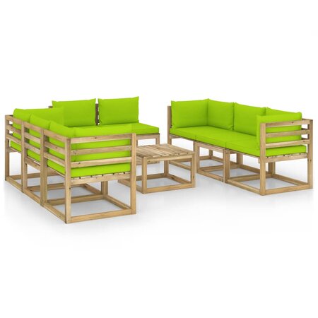 vidaXL Salon de jardin 9 Pièces avec coussins bois de pin imprégné